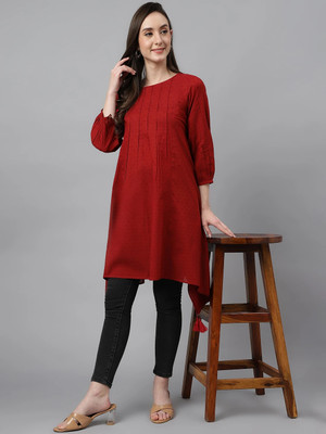 Janasya Casual Self Design Women Maroon Top