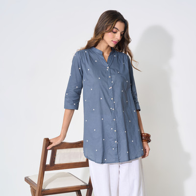 Rangmanch by Pantaloons Casual Embroidered Women Blue Top