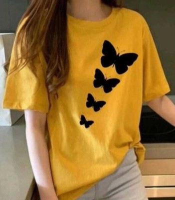 PicPok Printed Women Round Neck Yellow T-Shirt