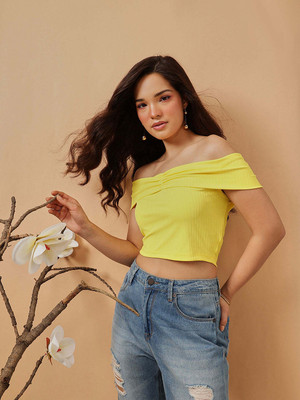 STREET9 Casual Solid Women Yellow Top