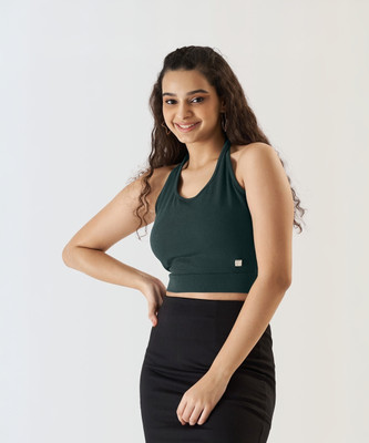 Prettify Casual Solid Women Dark Green Top