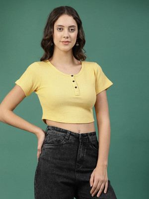 RIGO Casual Solid Women Yellow Top