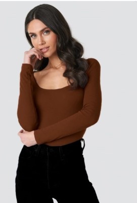 Western Darji Casual Solid Women Brown Top