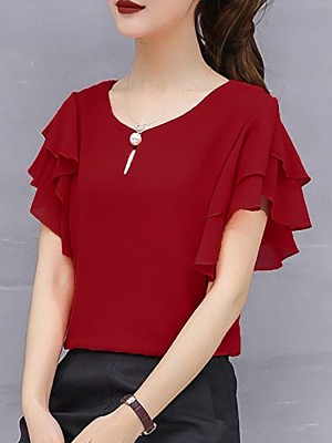 Istyle Can Casual Solid Women Maroon Top