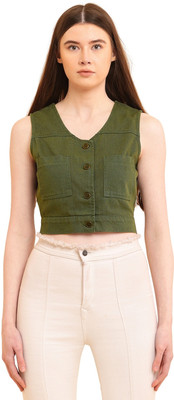 Puella Casual Solid Women Dark Green Top