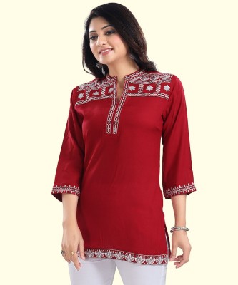 Meher Impex Casual Embroidered Women Red Top
