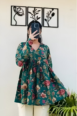 Koso Casual Floral Print, Printed Women Dark Green, Multicolor Top