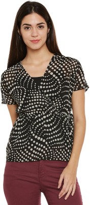 OXOLLOXO Casual Short Sleeve Printed Women Black Top