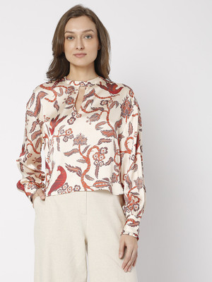 VERO MODA Casual Floral Print Women Beige Top
