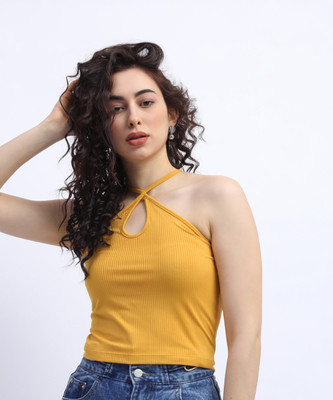 Tokyo Talkies Casual Solid Women Yellow Top