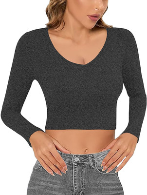 THE BLAZZE Casual Solid Women Grey Top