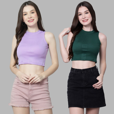 Ayvina Casual Solid Women Purple, Dark Green Top