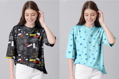 TULSI ENTERPRISE Casual Printed Women Multicolor, Light Blue Top