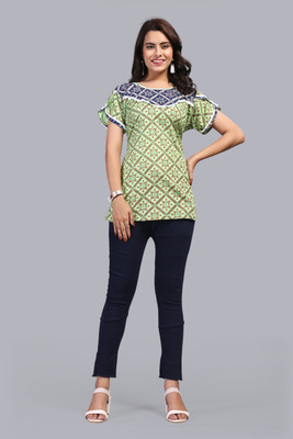 ATHARVFASHION Casual Printed Women Light Green Top