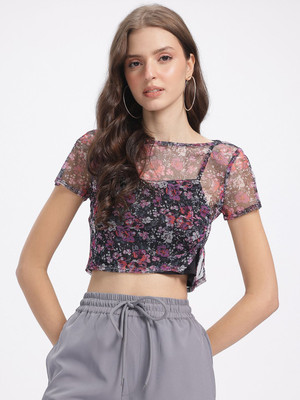 Dressberry Casual Printed Women Black Top