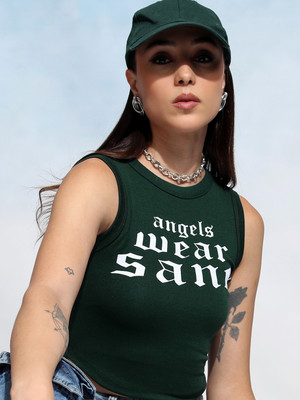 Tokyo Talkies Casual Printed Women Green Top