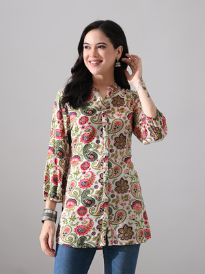 Meesan Party Printed Women Beige Top