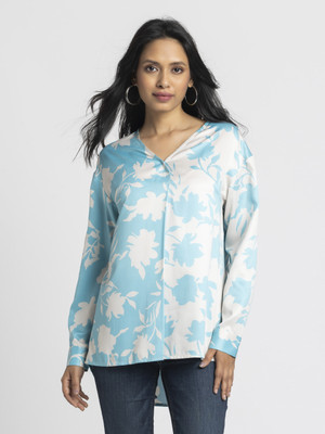 SHAYE Casual Floral Print Women Blue Top