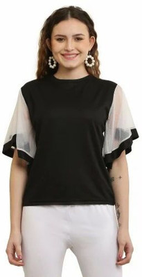 SHREEVASA Casual Graphic Print Women Black, White Top