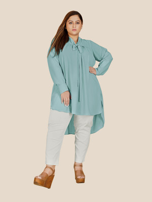 Curvy Lane Casual Solid Women Light Blue Top