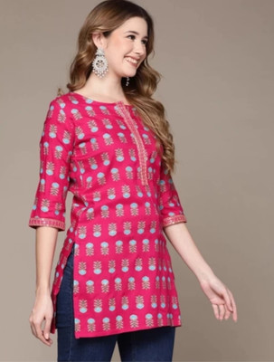 mezgown Casual Printed Women Pink, Light Blue Top