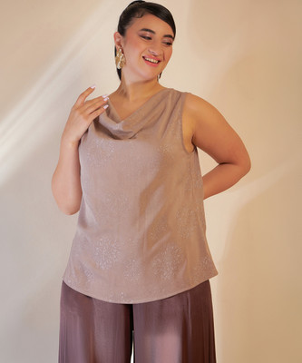 CURVE BY KASSUALLY Casual Printed Women Beige Top
