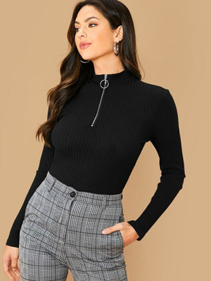 Alveen Empire Casual Solid Women Black Top