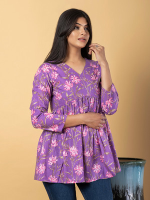 Tejsilai Casual Printed Women Purple Top