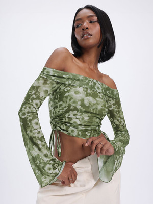 Glitchez Casual Printed Women Green Top