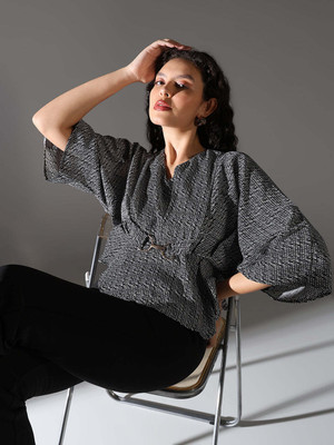 SHOWOFFFF Casual Printed Women Black Top