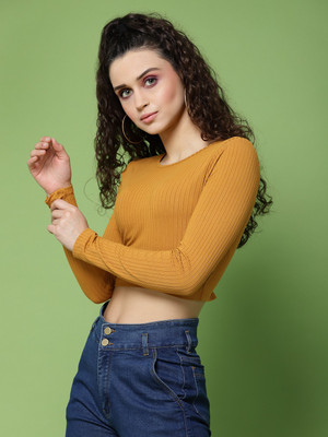 KASSUALLY Casual Solid Women Yellow Top