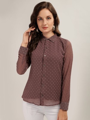 Prettify Casual Self Design Women Brown Top