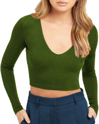THE BLAZZE Casual Solid Women Dark Green Top