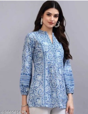 CLOTHI FAB Women Floral Print Flared Kurta(Blue)