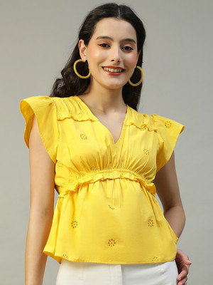 OXOLLOXO Casual Printed Women Yellow Top