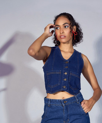 SASSAFRAS Casual Solid Women Dark Blue Top