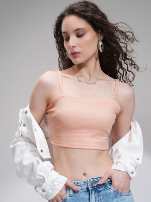 Tokyo Talkies Casual Solid Women Orange Top