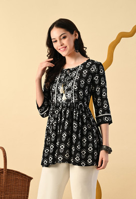 Glowworld Party Printed Women Black Top