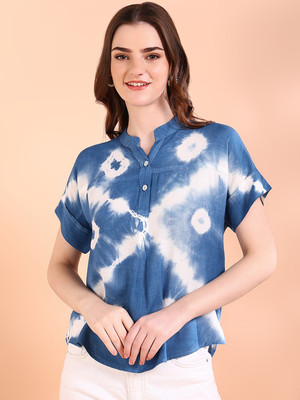 maaesa Casual Tie & Dye Women Blue Top