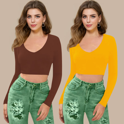 NAVYANKAA Casual Solid Women Yellow Top