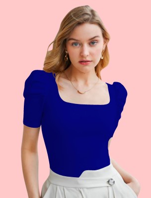 Dream Beauty Fashion Casual Solid Women Blue Top