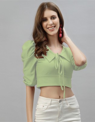 boxer kart Casual Self Design Women Light Green Top