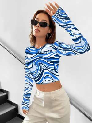 NiloBerry Party Printed Women Blue Top
