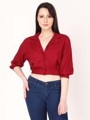 FEYRE Casual Solid Women Red Top