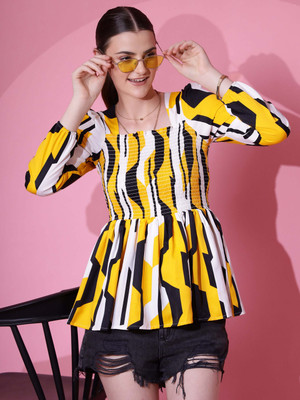 Seek By Sheetal Casual Striped Women Yellow Top