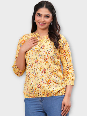 Pittra4ever Casual Printed Women Yellow Top