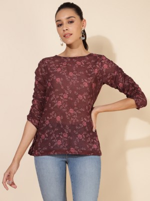 Janasya Casual Printed Women Brown Top