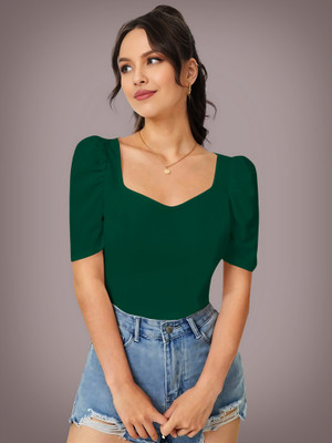 Kashonaa Casual Solid Women Dark Green Top