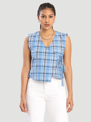Bene Kleed Casual Checkered Women Blue Top