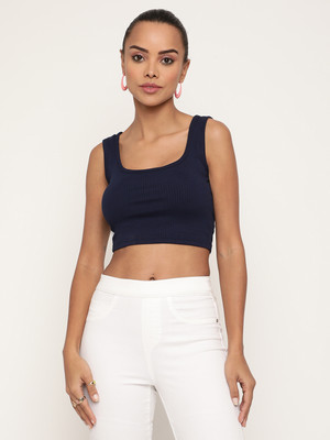 Sugathari Casual Solid Women Dark Blue Top